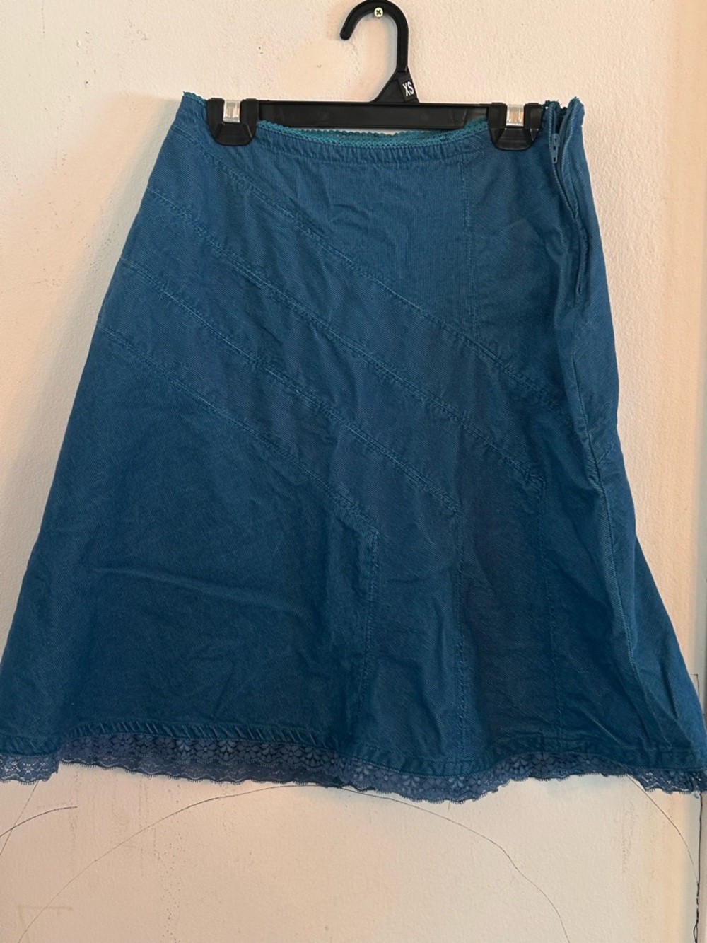Y2K Turquoise A-Line Midi Skirt Juniors 3 | Lace Trim Cotton Vintage | XXS - Picture 2 of 5